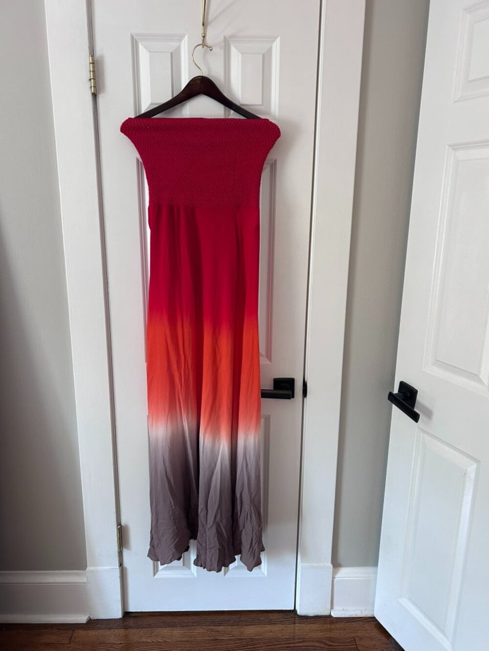 Young Fabulous & Broke Ombre Strapless Smocked Maxi Dress Red Orange Sz S